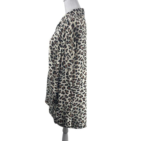 Calvin Klein 100% Silk Leopard Tunic Button Up Tunic Top Sz S Mob Wife Oversized - Picture 3 of 8